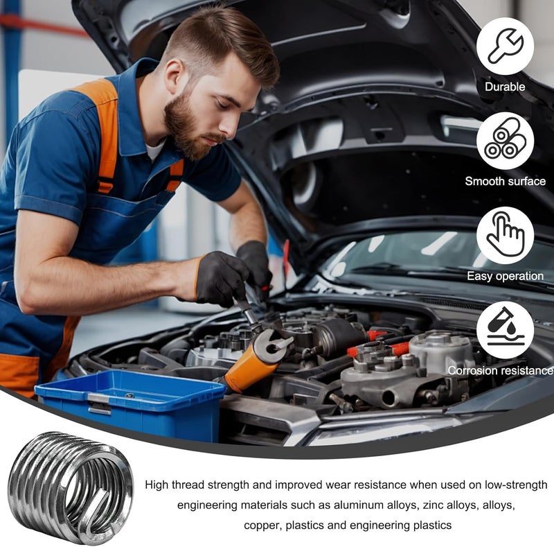 SHMZK 100PCS Thread Repair Insert, M6 × 1.0 × 1.5D Helicoil Metric Thread Sleeve Steel Sheaths Wire Thread Inserts, 304 Stainless Steel Helicoil Coiled Wire Screw Thread Repair Kit - Image 5